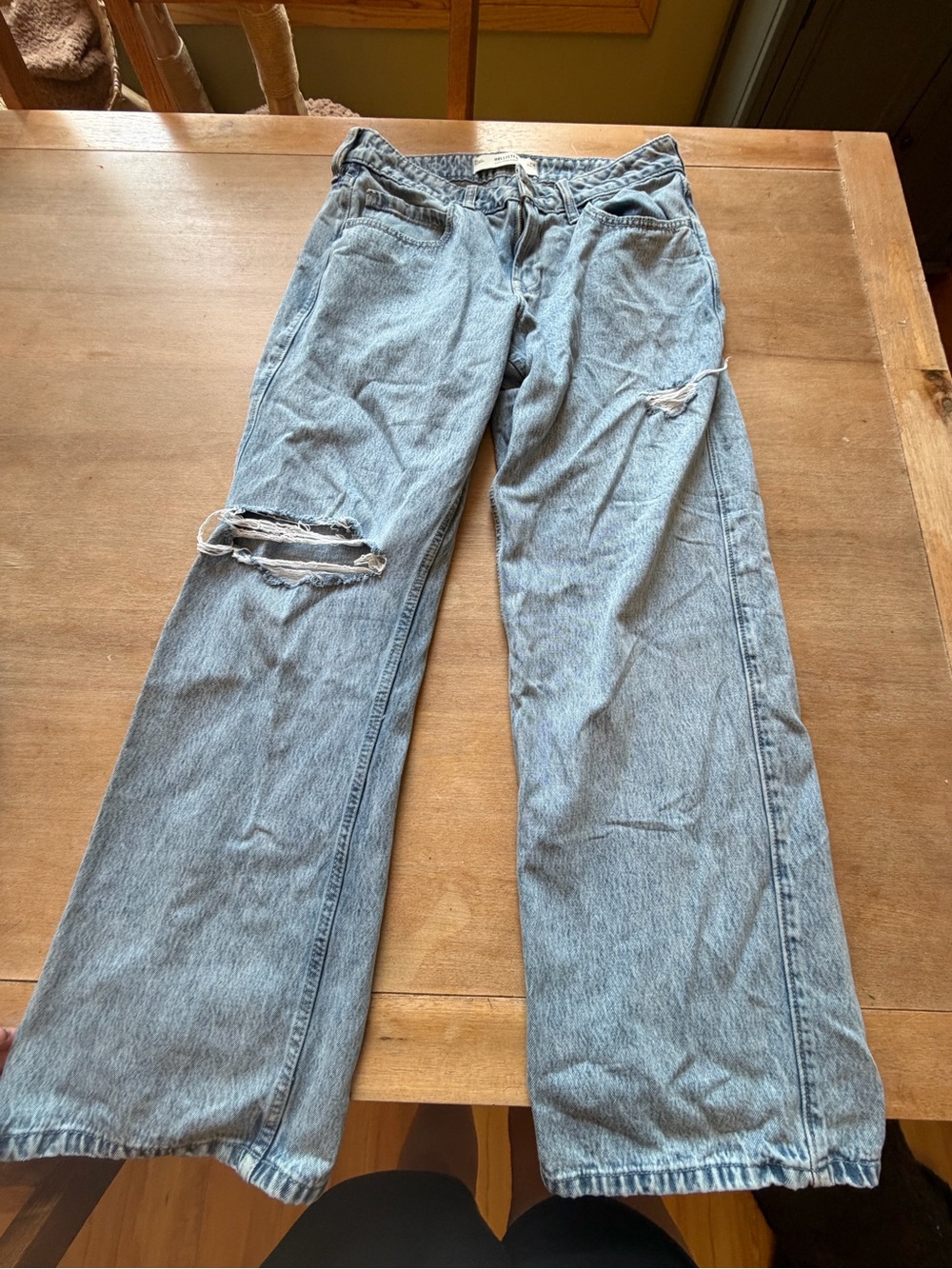 Hollister Light Blue Distressed Wide-Leg Jeans